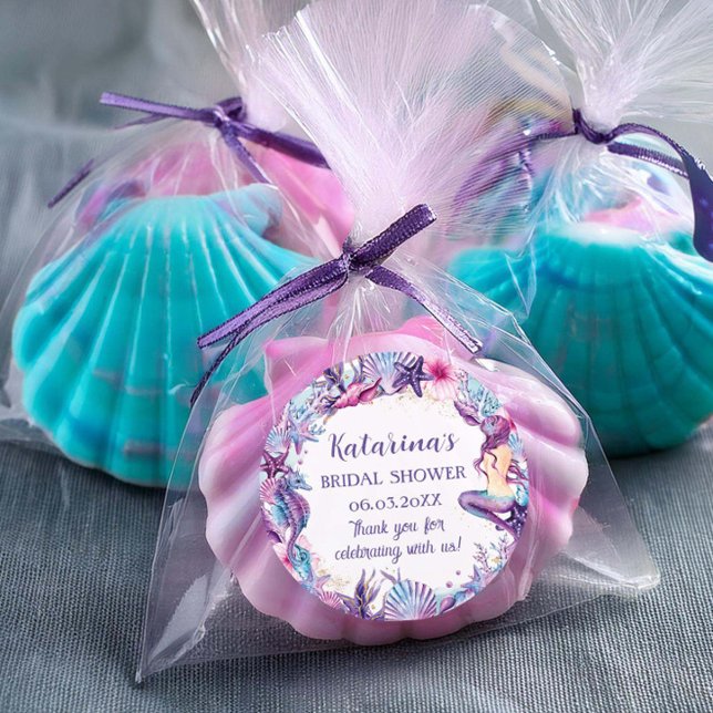 Under the Sea Mermaid Baby Shower Purple Turquoise Classic Round Sticker (Creator Uploaded)