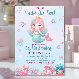 Under the sea Mermaid Birthday Girl Invitation