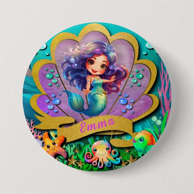 Under The Sea & Mermaid Birthday Girl Party 7.5 Cm Round Badge (Front)