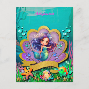 Under The Sea & Mermaid Birthday Girl Party Invitation Postcard