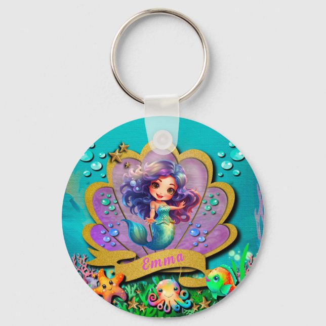 Under The Sea & Mermaid Birthday Girl Party Key Ring (Front)