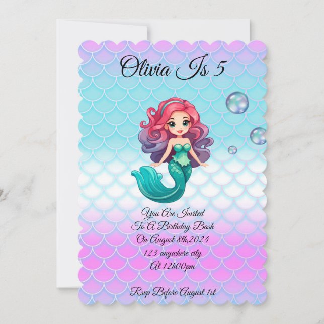 UNDER THE SEA MERMAID BIRTHDAY INVITATION (Front)