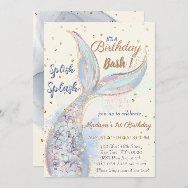 Under The Sea Mermaid birthday  Invitation (Front/Back)