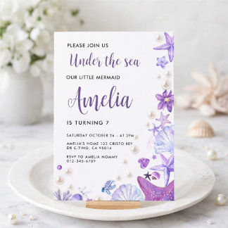 Under the Sea Mermaid Birthday Invitation for Girl