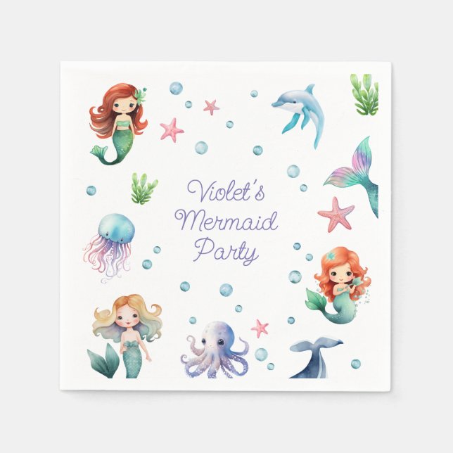 Under the Sea Mermaid Birthday Napkin (Front)