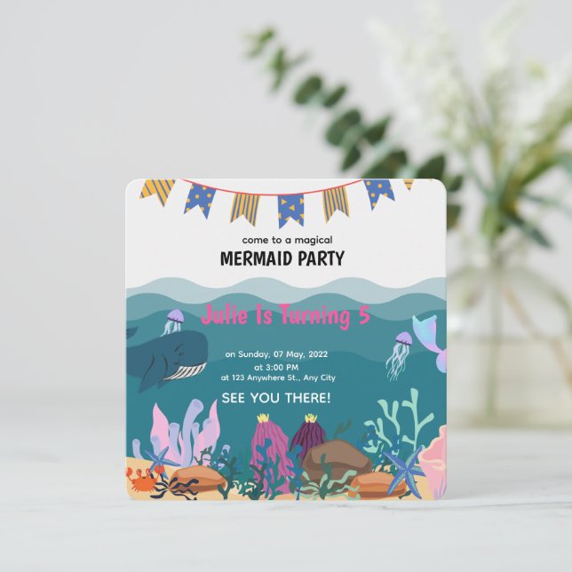 Under The Sea Mermaid Birthday Party Birthday Invitation (Standing Front)