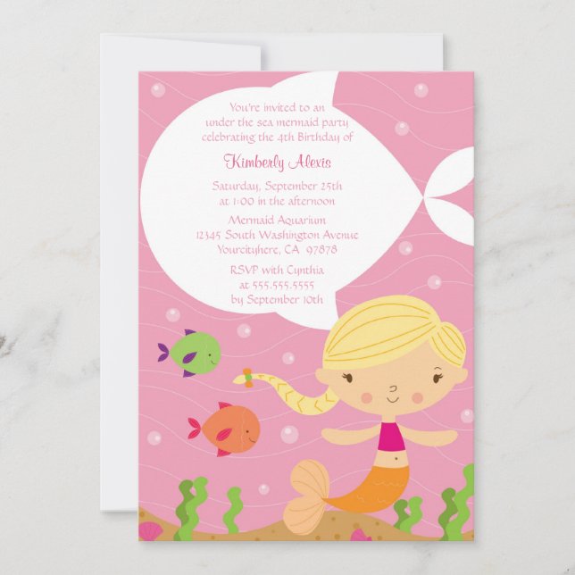 Under the sea mermaid birthday party invitation (Front)