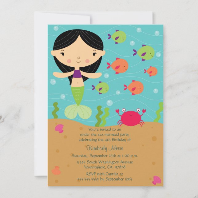 Under the sea mermaid birthday party invitation (Front)