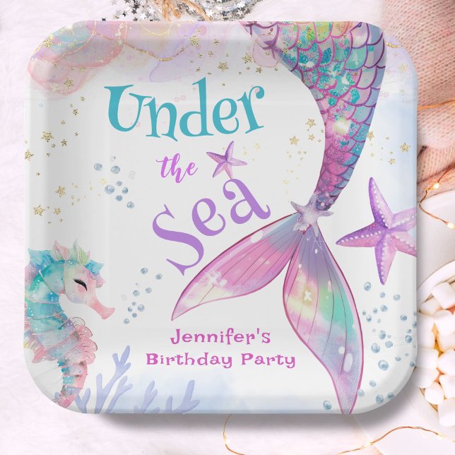 Under The Sea Mermaid Birthday Pink Purple Paper Plate (Creator Uploaded)