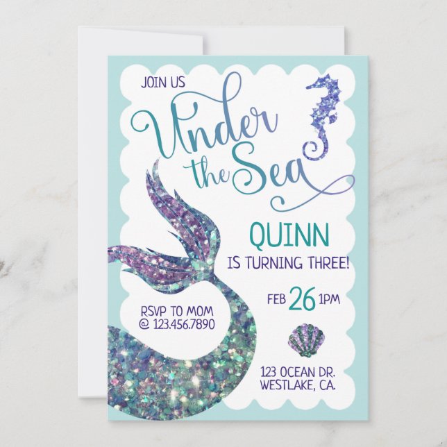Under the Sea, Mermaid Birthday, Splish Splash Invitation (Front)