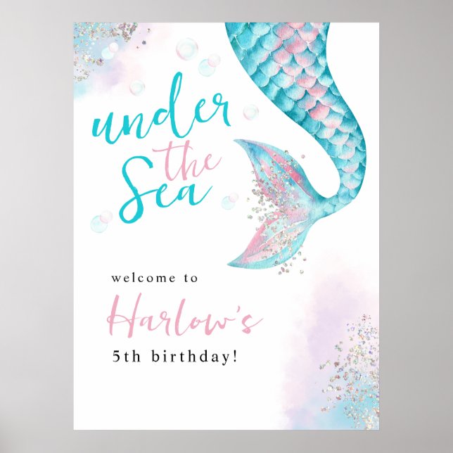 Under the Sea Mermaid Birthday Welcome Sign (Front)