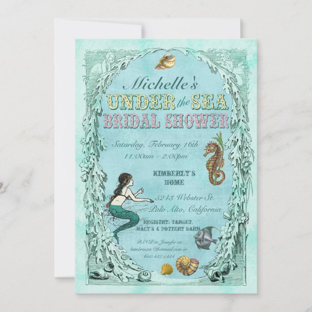Under the Sea Mermaid Bridal Shower Invitation (Front)