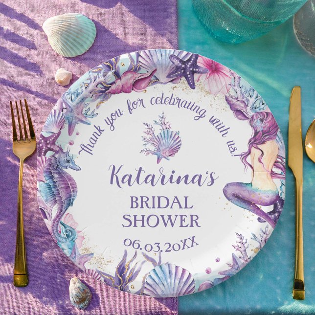 Under the Sea Mermaid Bridal Shower Purple Pink Paper Plate (Creator Uploaded)