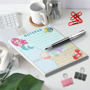 Under the Sea Mermaid Crab Fish Pearl Shell Themed Notepad