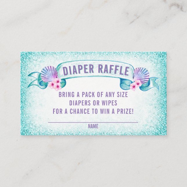 Under the Sea Mermaid Diaper Raffle Tickets Enclosure Card (Front)