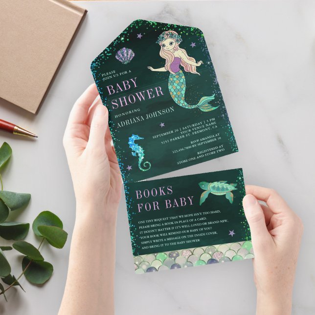 Under the Sea Mermaid Emerald Green Baby Shower All In One Invitation (Creator Uploaded)