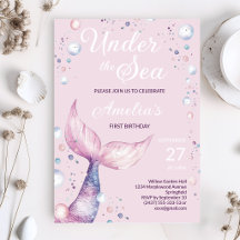 Under the Sea Mermaid First Birthday Invitation