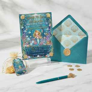Under the Sea Mermaid five Birthday  Invitation