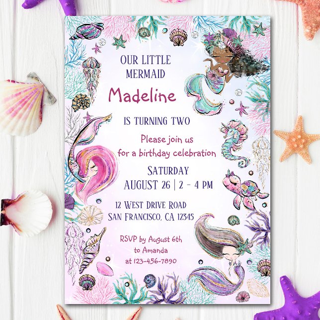 Under the Sea Mermaid Girl Birthday Party Invitation (Creator Uploaded)