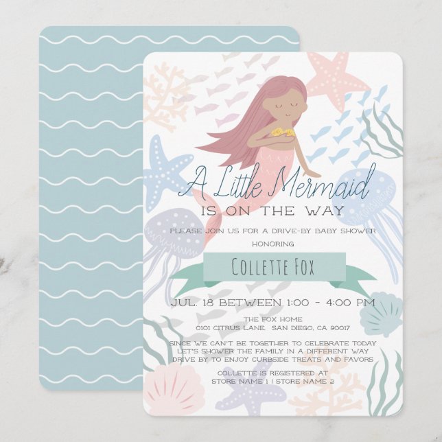 Under the Sea Mermaid Green Drive-by Baby Shower I Invitation (Front/Back)