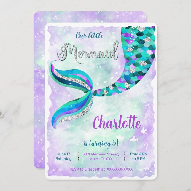 Under the sea Mermaid Invitation (Front/Back)