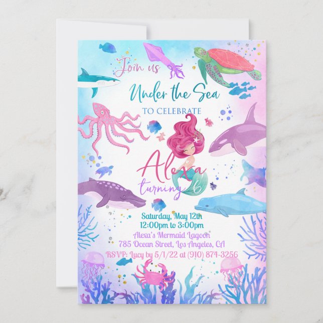 Under the Sea Mermaid Invitation (Front)