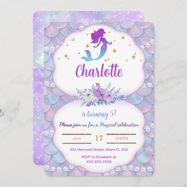 Under the sea Mermaid Invitation (Front/Back)