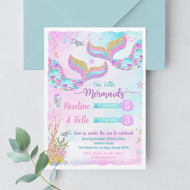 Under the Sea Mermaid Joint Birthday Invitation (Creator Uploaded)