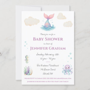 Under the Sea, Mermaid,Ocean Creatures Baby Shower Invitation