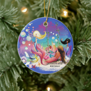 Under The Sea Mermaid Ocean Purple Turquoise Ceramic Tree Decoration