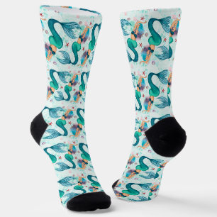 Under The Sea Mermaid Ocean Purple Turquoise Socks
