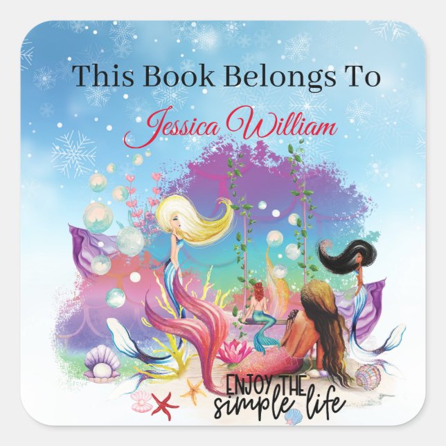 Under The Sea Mermaid Ocean Purple Turquoise  Square Sticker (Front)