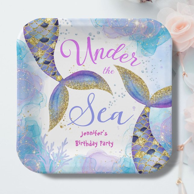 Under The Sea Mermaid Party Girls Blue Teal Paper Paper Plate (Creator Uploaded)