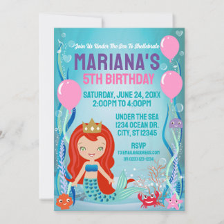 Under The Sea Mermaid Princess (red/light) Invitation
