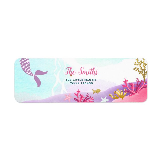 Under The Sea Mermaid Return Address Label Pink (Front)