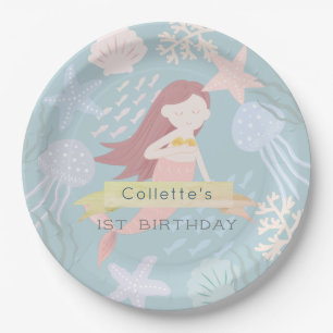 Under the Sea Mermaid Sea Green Birthday Paper Plate