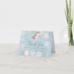 Under the Sea Mermaid Sea Green Birthday Thank You Card