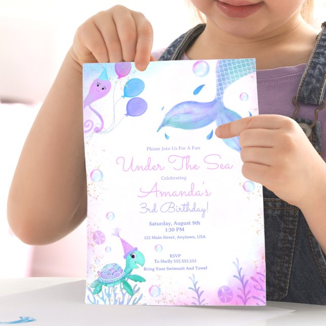 Under The Sea Mermaid & Sea Turtle Birthday  Invitation (. Mermaid dreams come true, easy to fill template for whimsical under the sea celebration. 

)