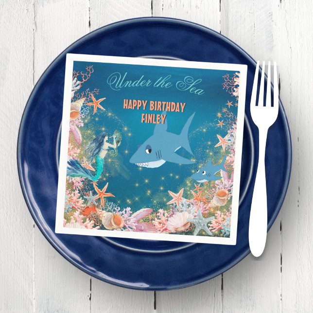 Under the Sea Mermaid Shark Birthday Party Napkin (Creator Uploaded)