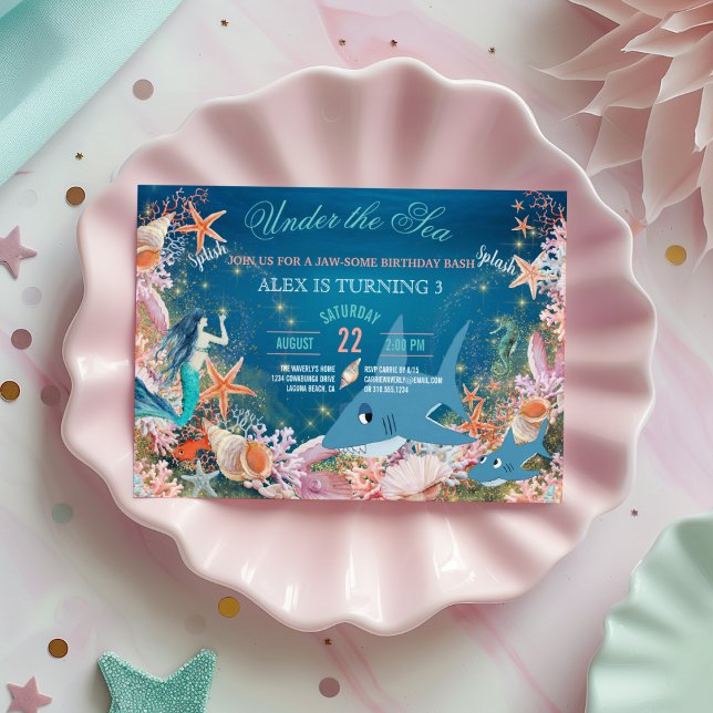 Under The Sea Mermaid Sharks Kid's Birthday Party Invitation (Creator Uploaded)