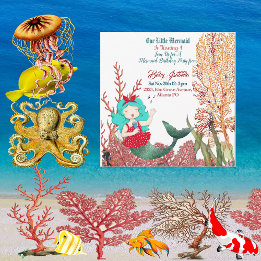 Under The Sea Mermaid Singing Coral Reef Birthday Invitation