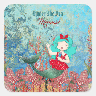 Under The Sea Mermaid Singing Tropical Coral Reef Square Sticker