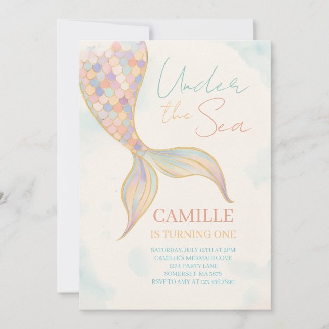 Under The Sea Mermaid Tail Birthday Party Invitation (Front)