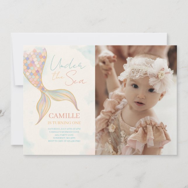 Under The Sea Mermaid Tail Birthday Party Photo Invitation (Front)