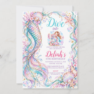 Under the Sea Mermaid Tail Dive into 5th Birthday Invitation