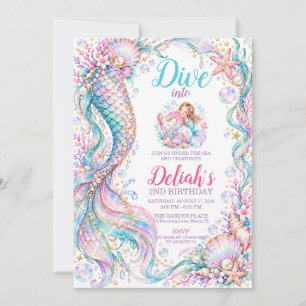 Under the Sea Mermaid Tail Dive into Two Birthday Invitation