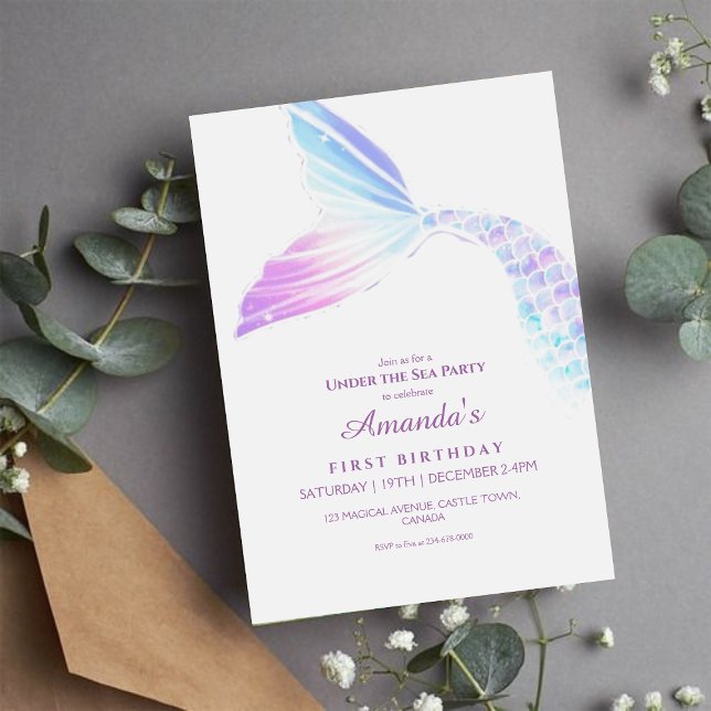  Under the Sea Mermaid Tail Girly Birthday Party Invitation (Creator Uploaded)