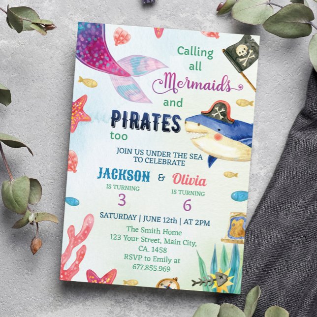 Under The Sea Mermaids And Pirates Birthday Invitation (Creator Uploaded)