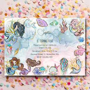 Under the sea Mermaids kids birthday Invitation