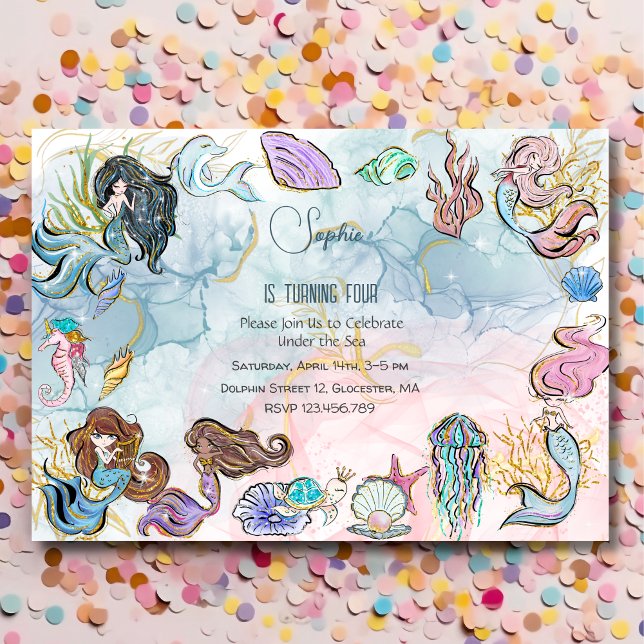 Under the sea Mermaids kids birthday Invitation (Creator Uploaded)